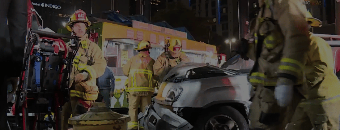 Dowtown Los Angeles, car crash - Tesla - Food Trucks