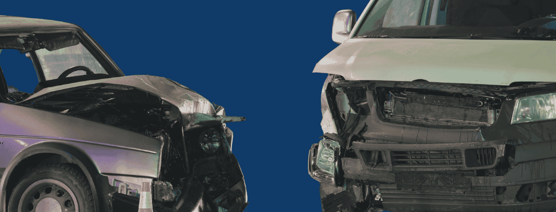 Two vehicles in a total loss wreck.