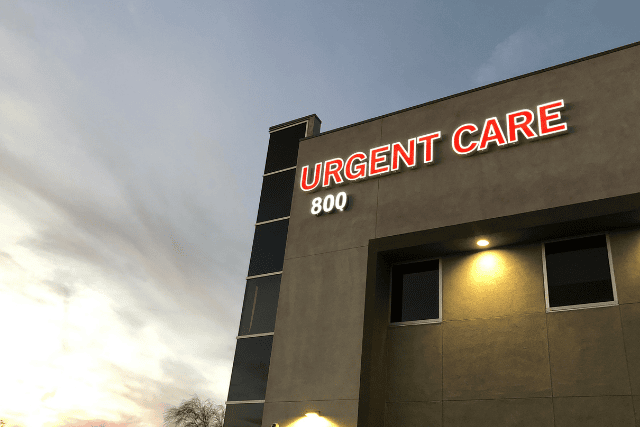 Urgent care building emphasizing the importance of seeking prompt medical attention after an accident.