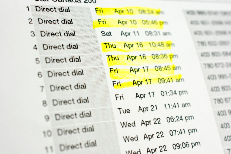 image of cell phone call log records