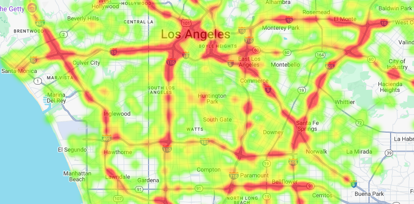 Heatmap of rear-end collisions during the last 3 months of 2022 in Los Angeles County