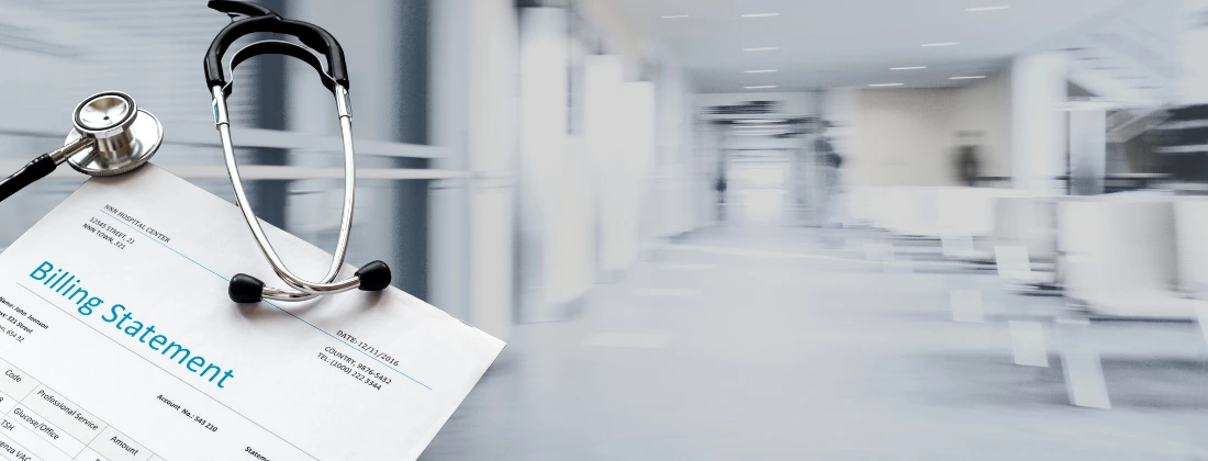 image of a hospital with medical bills