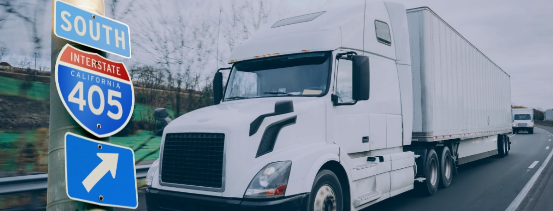 18 wheeler truck on the 405 freeway