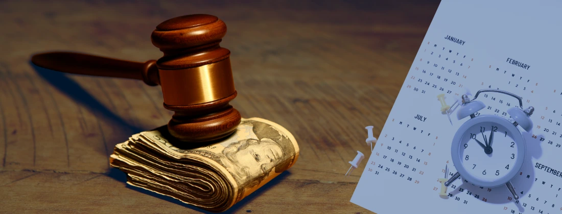 gavel next to calendar to represent demand letters and settlement timeline