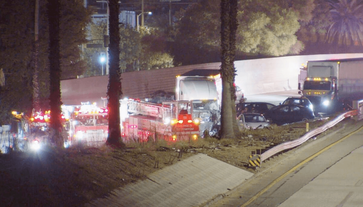 Multi-car accident scene on I-5 in Boyle Heights