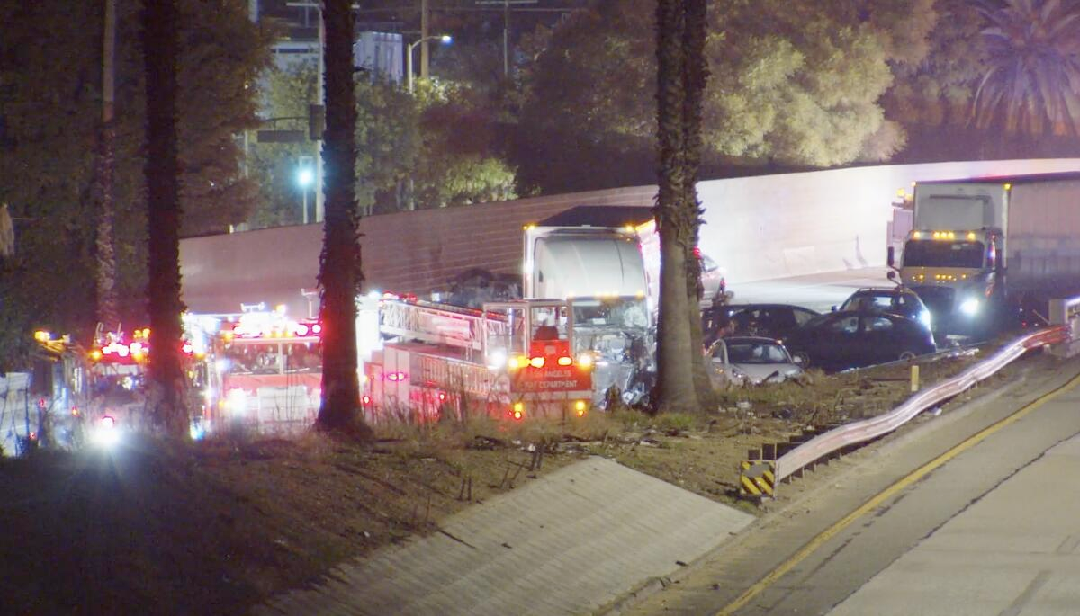 Multi-car accident scene on I-5 in Boyle Heights