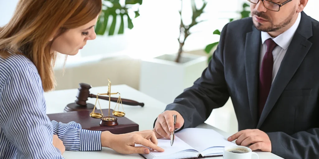 a client meeting with a lawyer