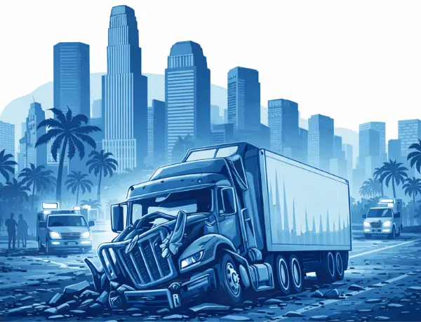 Graphic of a truck accident with the LA skyline behind it.