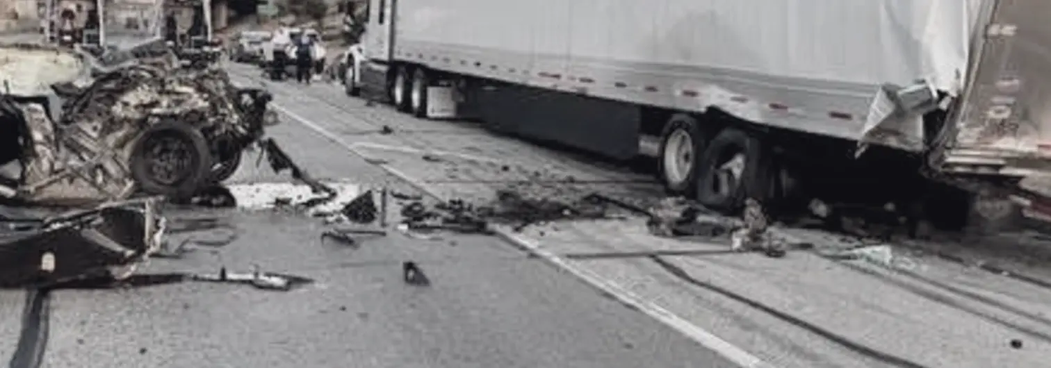 High-speed collision of a car and truck in Fresno, CA.