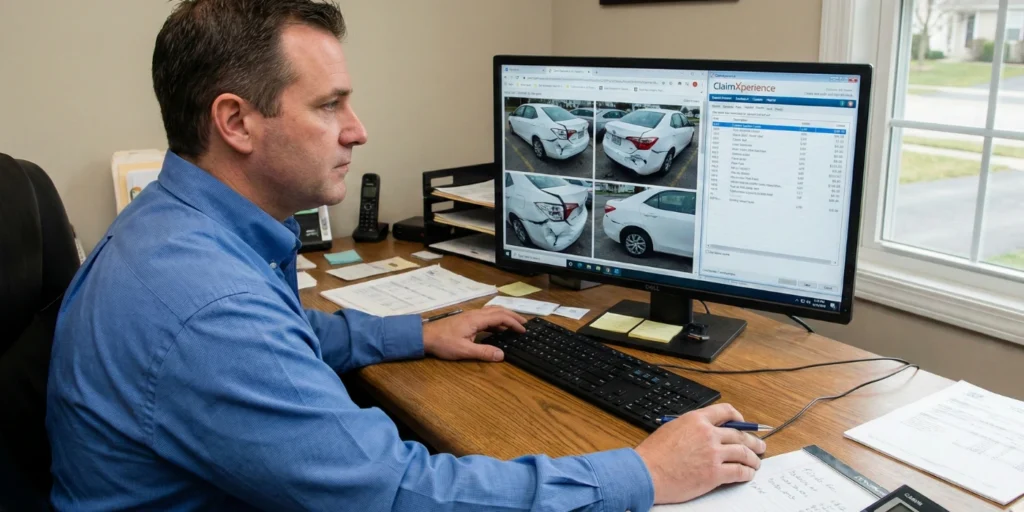 insurance adjuster creating an estimate for property damage