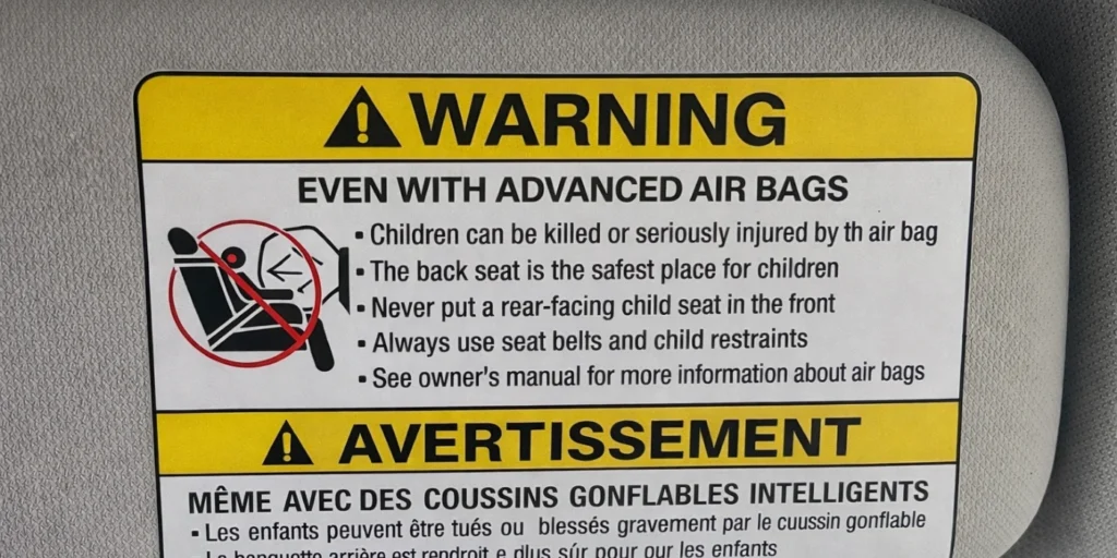 airbag warning in the sun visor of a car