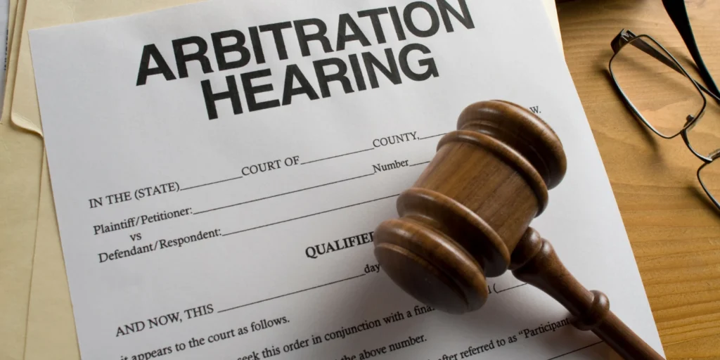 arbitration document with a gavel