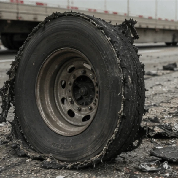 18 wheeler with a blown tire