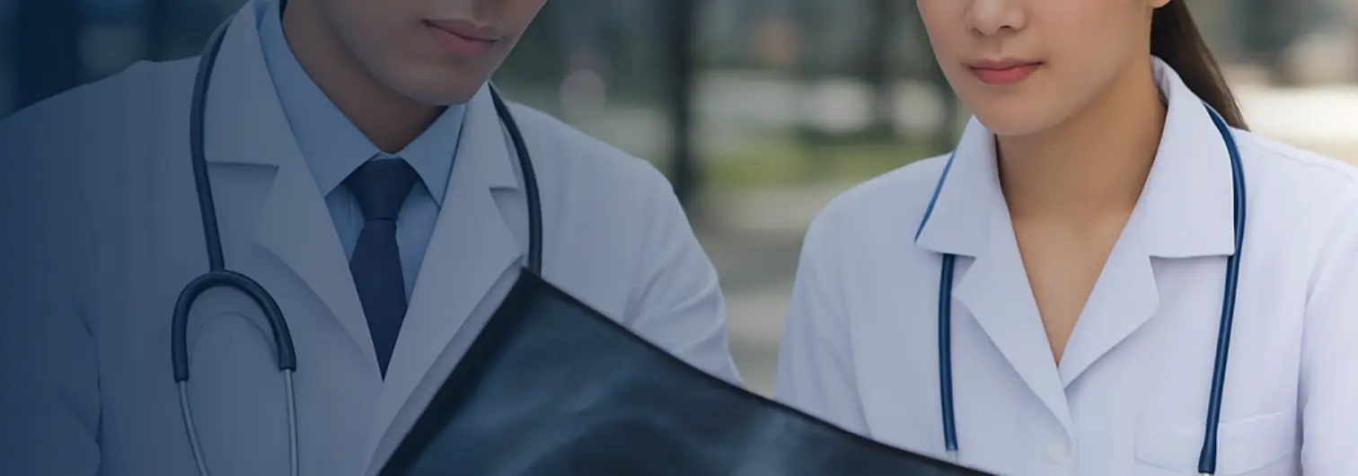 A male and a female doctor going over a patient's x-rays