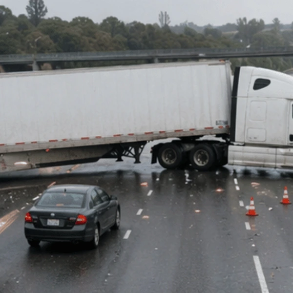semi-truck in a jackknife accident