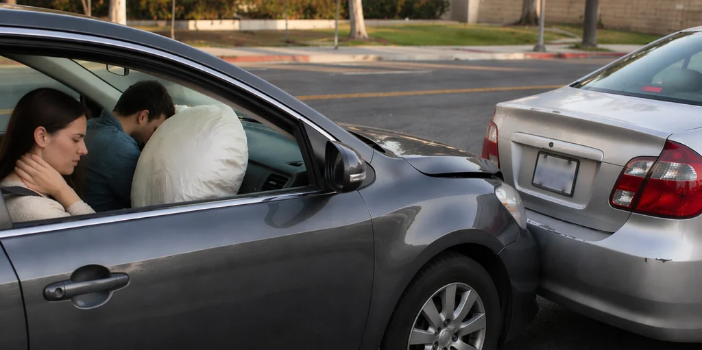 passenger injured after a minor accident with airbag deployment