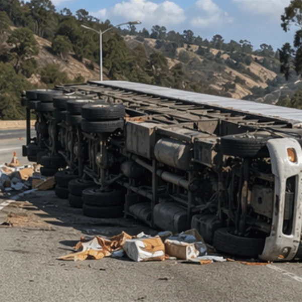 Overturned semi on a California road