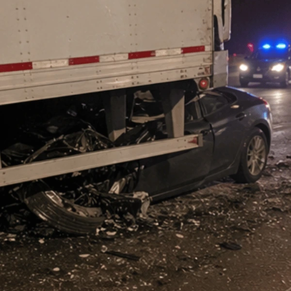 Semi in an underride collision with a sedan