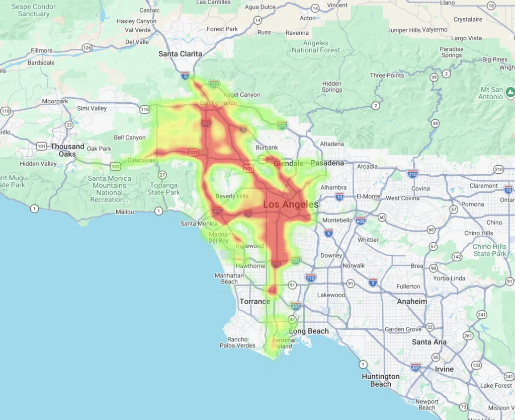 Heatmap of car accidents in the city of Los Angeles