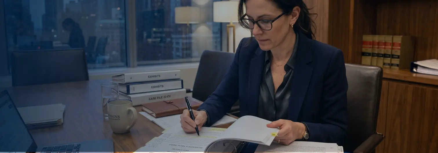 Plaintiff attorney reviewing deposition transcripts and expert reports to build pre-trial leverage in a California personal injury case