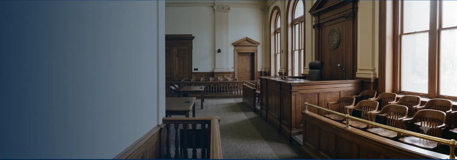 Empty California courtroom where a personal injury trial takes place