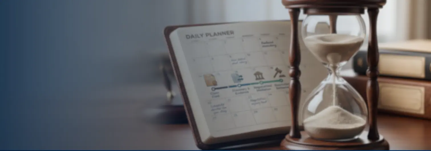 Calendar and clock imagery representing the timeline of a California personal injury lawsuit