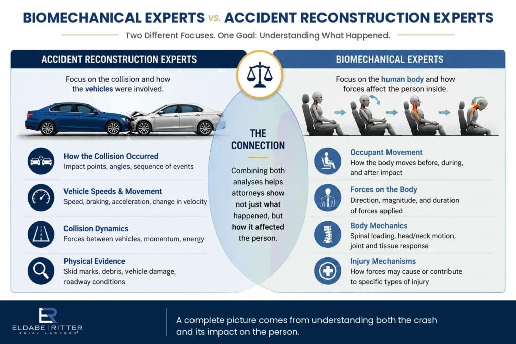 Comparison of biomechanical experts and accident reconstruction experts