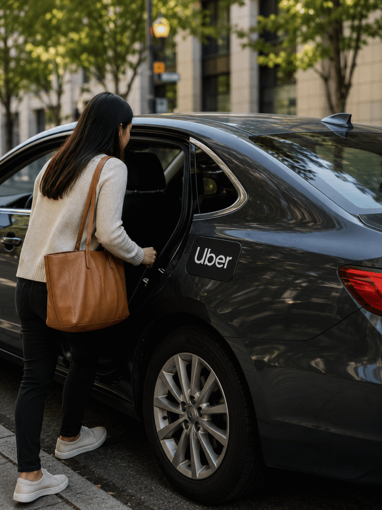 Passenger entering a rideshare vehicle in Texas