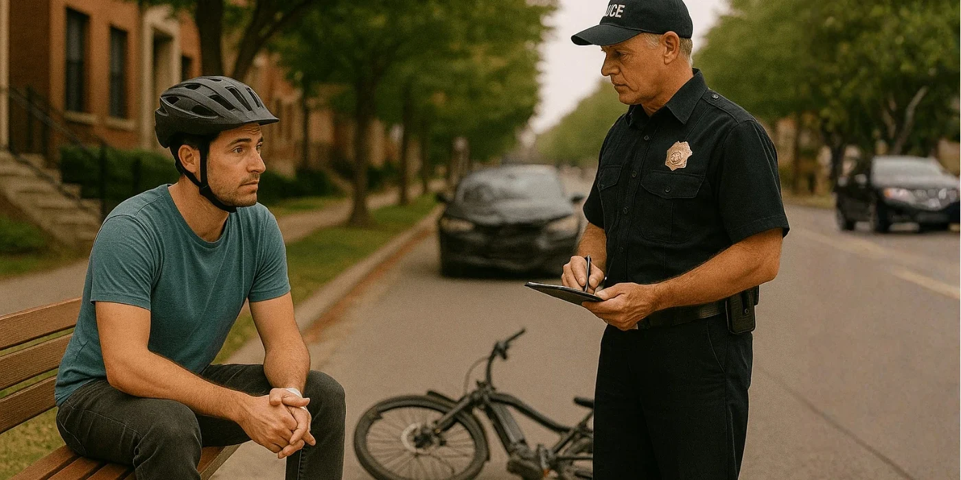 e-bike rider filing a police report after an accident