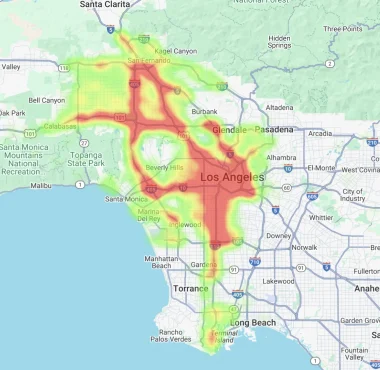 heatmap of car accidents in Los Angeles in 2024