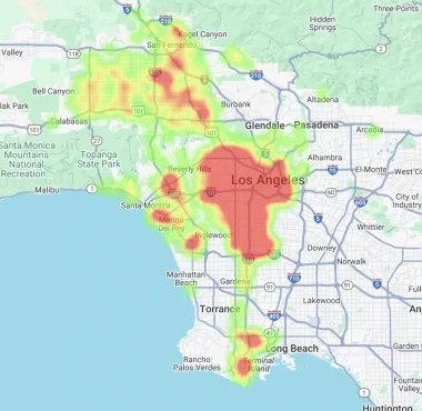 heatmap of pedestrian accidents that happened in Los Angeles in 2024